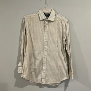 Polo Ralph Lauren Dress Shirt White with Gold and Blue Stripes 16 32/33 Slim Fit